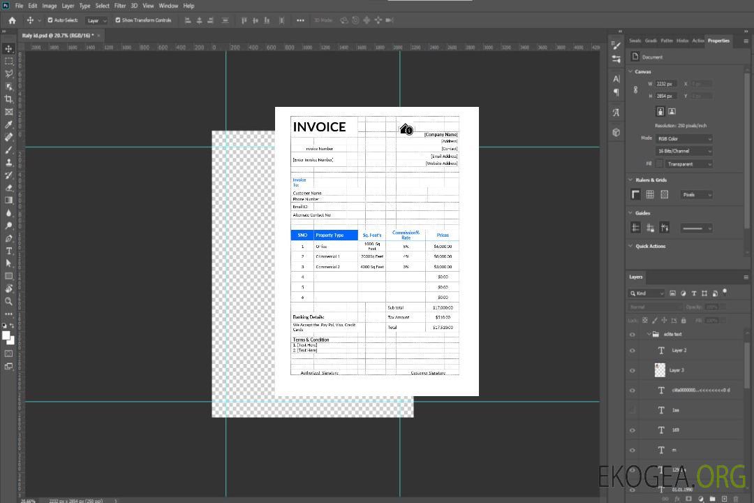 Modèle de facture immobilière commerciale template